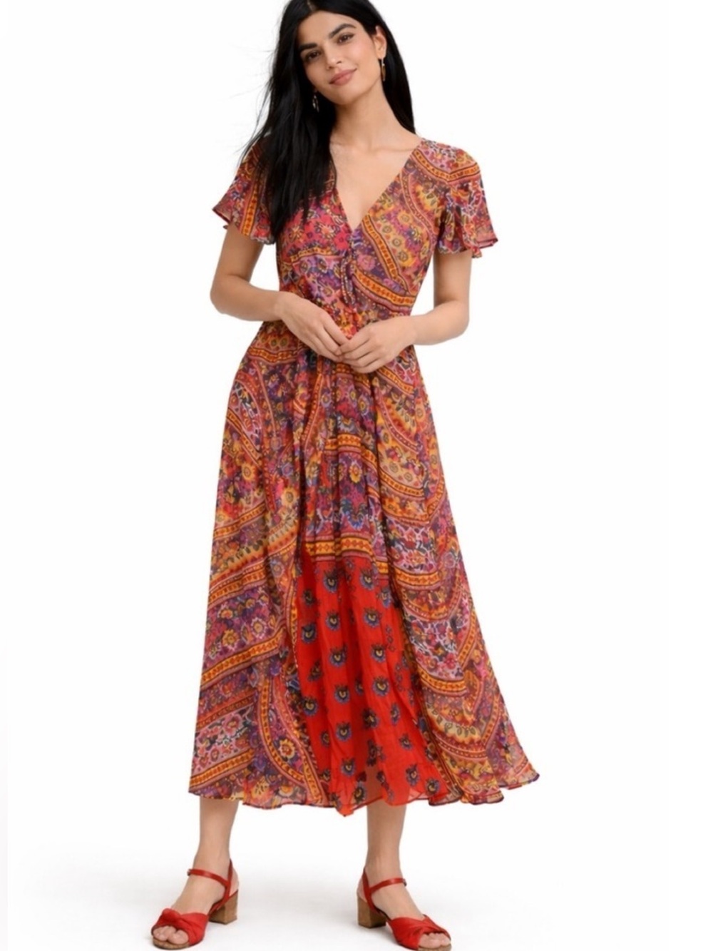 Anthropologie akemi + kin Muriel Flutter Floral Wrap Maxi Dress